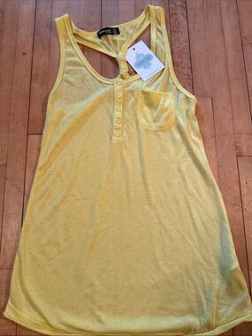 Popular Basics Sunny Yellow Racerback Henley Tank with Knot Detail